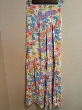 Boho Beachy Billabong White Floral Split Spirit High Thight Split Leg Pants